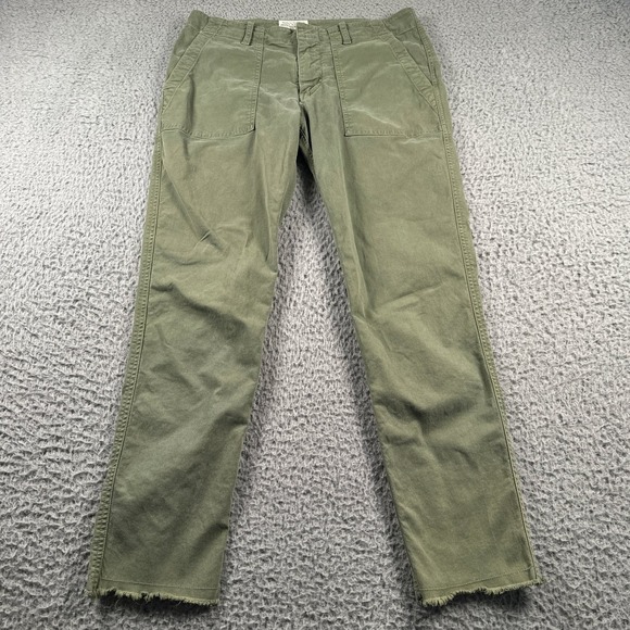 Nili Lotan Women's Jenna Pants Size 4 Olive Green Cotton Twill Stretch Frayed - Picture 1 of 14